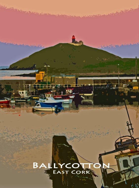 Ballycotton Harbour with lighthouse | East Cork | Colourful Poster Print