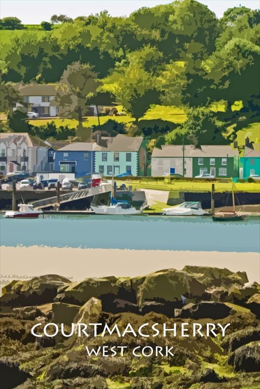 Beautiful Courtmacsherry from across the water | Colourful artistic photographic print