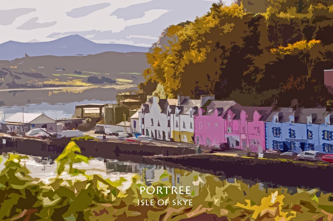 Portree | Isle of Skye | Scotland | 8x6inch Colourful Print in mount | Signed Copy